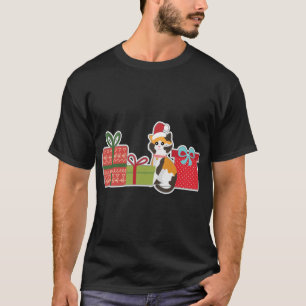 Camiseta Gato Calico de Natal bonito com Santa Hat - Pet Ca