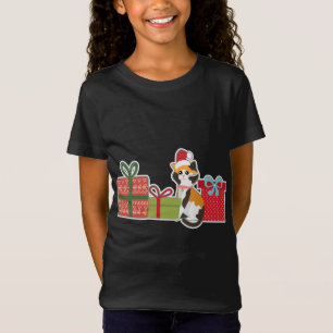 Camiseta Gato Calico de Natal bonito com Santa Hat - Pet Ca