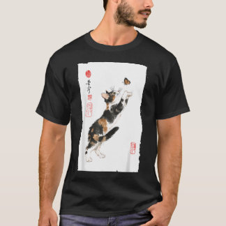 Camiseta Gato Calico e Borboleta Japonês Vintage