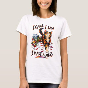 Camiseta Gato Calico Engraçado Eu Vim Eu Vi Eu Fiz Uma Bagu