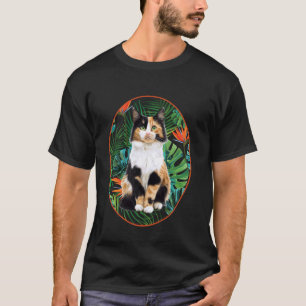 Camiseta Gato Calico Havaiano Amantes de Animais Tropicais