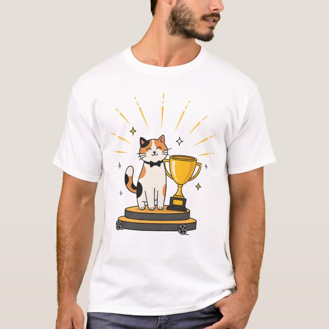 Camiseta Gato Calico Vence Troféu (Frente)
