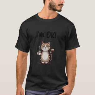 Camiseta Gato cansado com café e um sorriso confuso dizendo