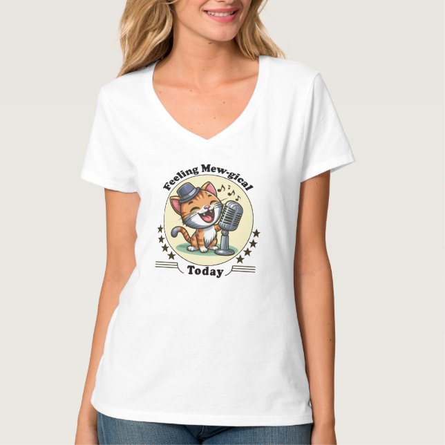Camiseta gato cantor engraçado (Frente)