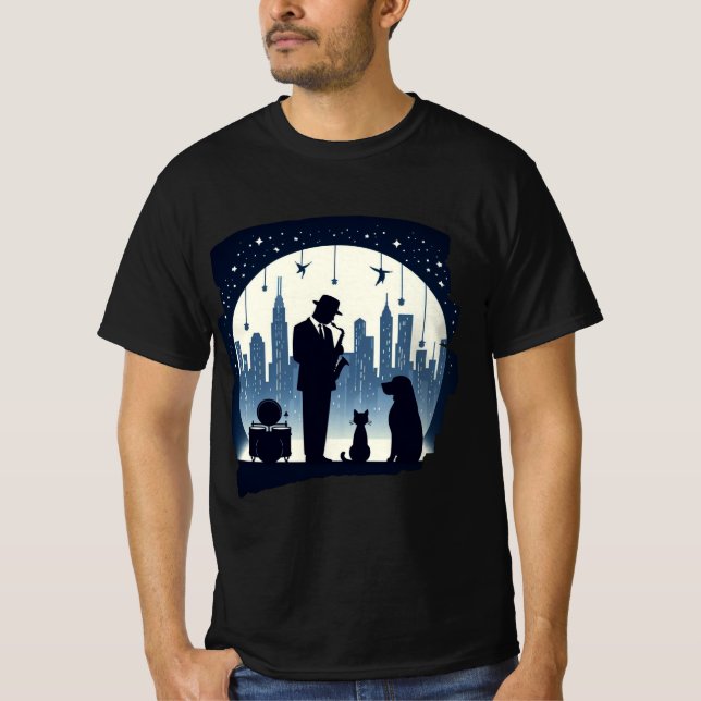 Camiseta Gato, cão, jazz (Frente)