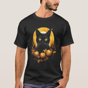 Camiseta Gato Cara Abóbora Lua Cheia - Gato Fofo de Outono