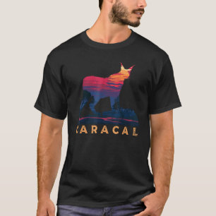 Camiseta Gato Caracal Pôr do Sol Retrô Animal Vida Selvagem
