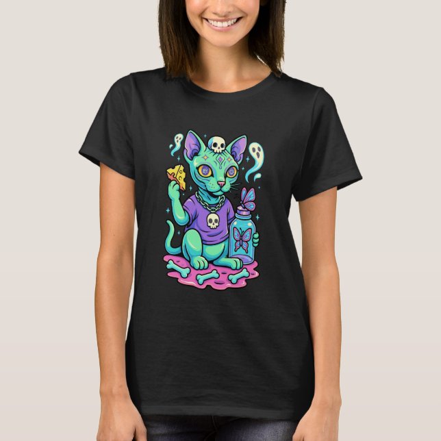 Camiseta Gato careca Pastel Goth (Frente)
