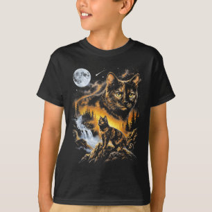 Camiseta Gato Casaco de Tartaruga Uivando Para a Lua Meme d