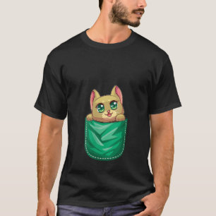 Camiseta Gato Castanho Gelado Sentado Em Pocket Kawaii Gati