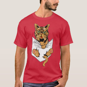 Camiseta Gato Castanho Senta-se em Pocket Felino Pet Cat Lo