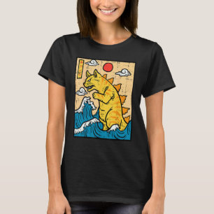 Camiseta Gato Catzilla Engraçado Arte de Onda Japonesa Home