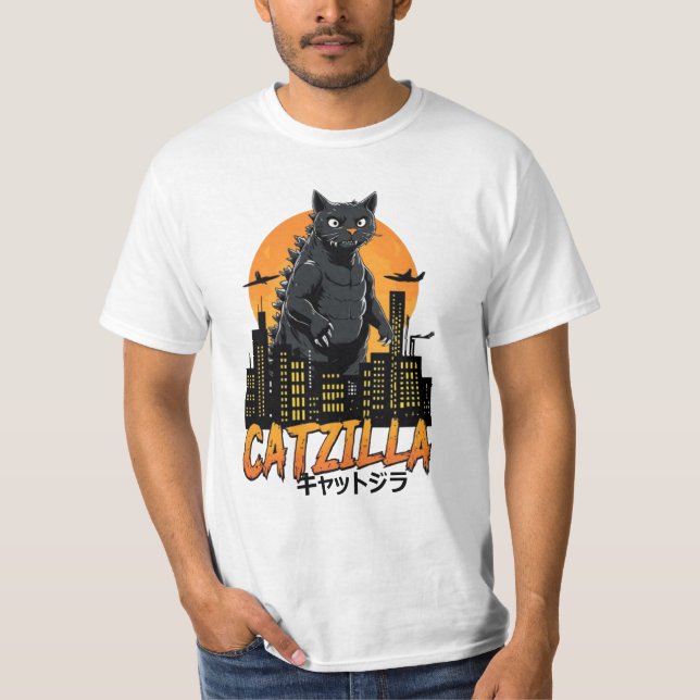 Camiseta Gato Catzilla Gato Japonês Gpresentes Engraçados (Frente)