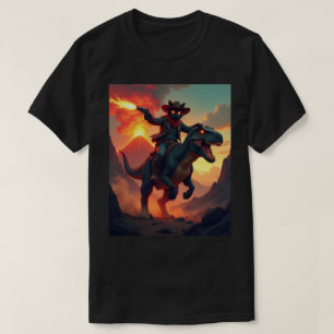 Camiseta Gato Caubói Épico Montando Dinossauro Fantasia F
