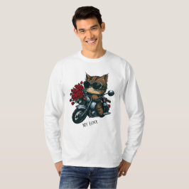 Camiseta Gato cavalgando rosas vermelhas de motocicletas fl