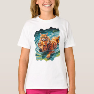 Camiseta Gato cavalgando um cachorro amigável na água!