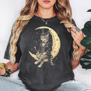 Camiseta Gato Cavalheiro Elegante na Lua Vintage
