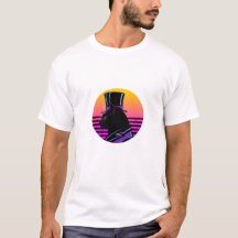 Gato Cavalheiro Retro Synthwave em Cartola - Neon