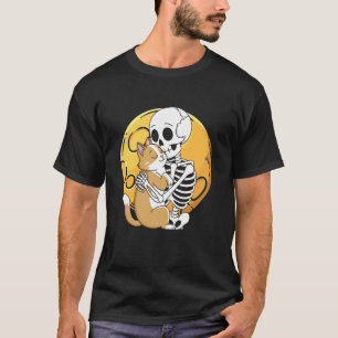 Camiseta Gato Caveira Esqueleto de Halloween Gótico Fofo pa