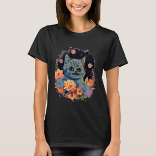 Camiseta Gato Celestial Lua com Estrelas - Floral Cottageco