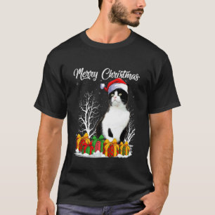 Camiseta Gato Chapéu de Natal Santa Engraçado Gato Preto Ho