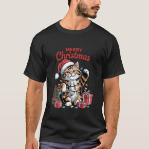 Camiseta Gato Chapéu de Papai Noel Design de Natal Amantes