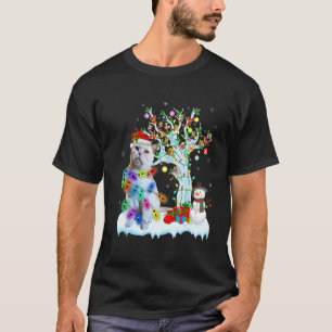 Camiseta Gato Chapéu do Papai Noel Árvore de Natal Luz Gato