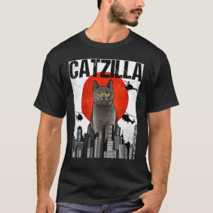 Camiseta Gato Chartreux Catzilla Japonês Vintage Engraçado