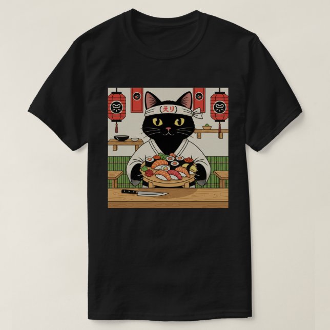 Camiseta Gato Chef de Sushi  (Frente do Design)