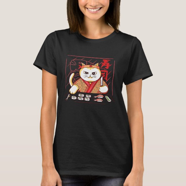 Camiseta Gato Chef de Sushi Fofo (Frente)