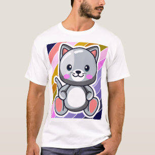 Camiseta Gato Chibi Kawaii Anime Fofo Gatinho Cinza Arte