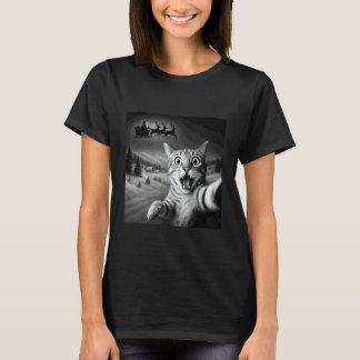 Camiseta Gato Chocado Divertido Selfie Papai Noel Trineo Na