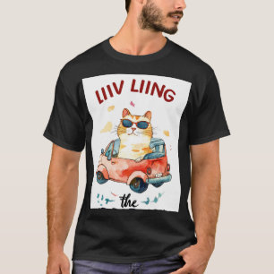Camiseta Gato Chubby em um pequeno carro 2d ilustração plan