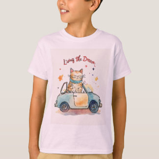 Camiseta Gato Chubby num carro minúsculo