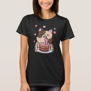 Camiseta Gato Chubby Segurando Um Bolo De Aniversário De 1r