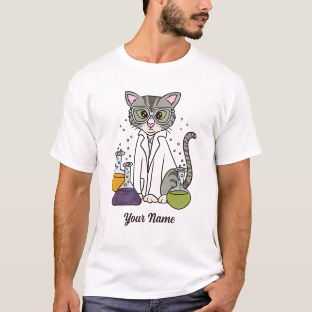 Camiseta Gato Cientista - Cinza por Lab Kitty Lover (Frente)
