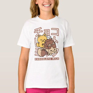 Camiseta Gato Cinto Trilho Chocolate Leite Cartonagem Kawai