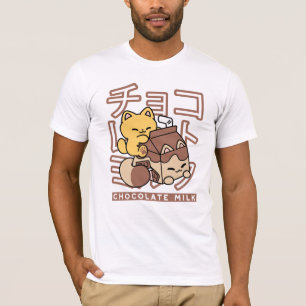 Camiseta Gato Cinto Trilho Chocolate Leite Cartonagem Kawai