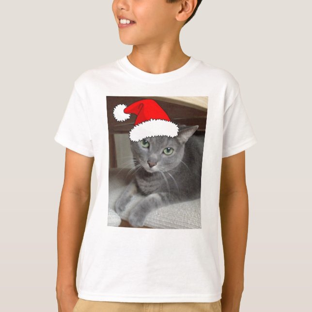 Camiseta Gato cinza Azul Russo de Natal (Frente)