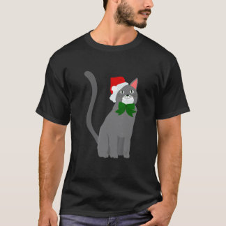 Camiseta gato cinza chapéu do papai noel natal