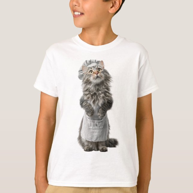 Camiseta Gato Cinza Chef de Avental Kids (Frente)