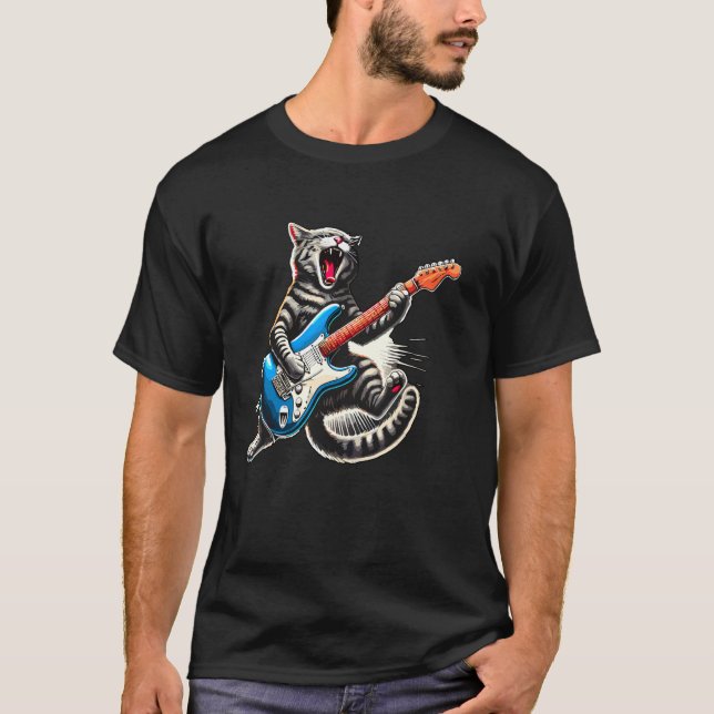 Camiseta Gato Cinza de Rock and Roll (Frente)