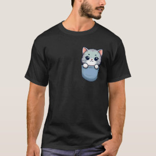 Camiseta Gato Cinza Doce no Bolso para Crianças, Meninos, M