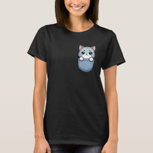 Camiseta Gato Cinza Doce no Bolso para Crianças, Meninos, M
