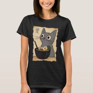 Camiseta Gato Cinza Engraçado Ramen Anime Gráfico Japonês K