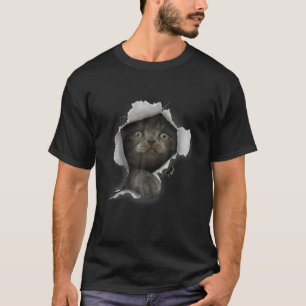 Camiseta Gato Cinza Gato Gato Tecido Rasgado Gatinho