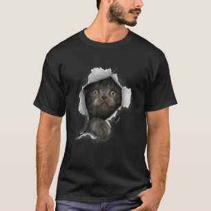 Camiseta Gato Cinza Gato Gato Tecido Rasgado Gatinho