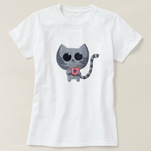 Camiseta Gato cinzento bonito e rosquinha