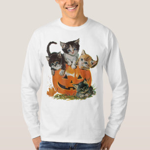 Camiseta Gato Clássico dos Anos 90 Abóbora Halloween Floral