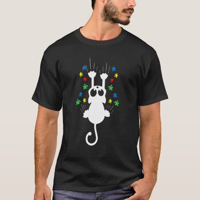 Camiseta Gato Coçando Peça de Quebra-Cabeça Fofo de Conscie (Frente)